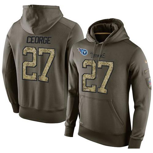 NFL Men's Nike Tennessee Titans #27 Eddie George Stitched Green Olive Salute To Service KO Performance Hoodie - Click Image to Close